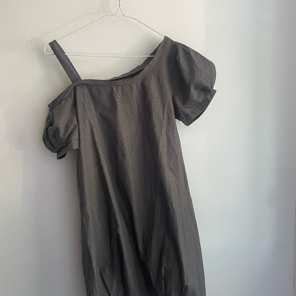 Cop.Copine One-Shoulder Puff Sleeve Dress in Charcoal Gray